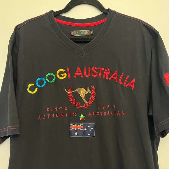 COOGI Australia Black V-Neck Embroidered T-Shirt, Size 3X - Picture 2 of 11